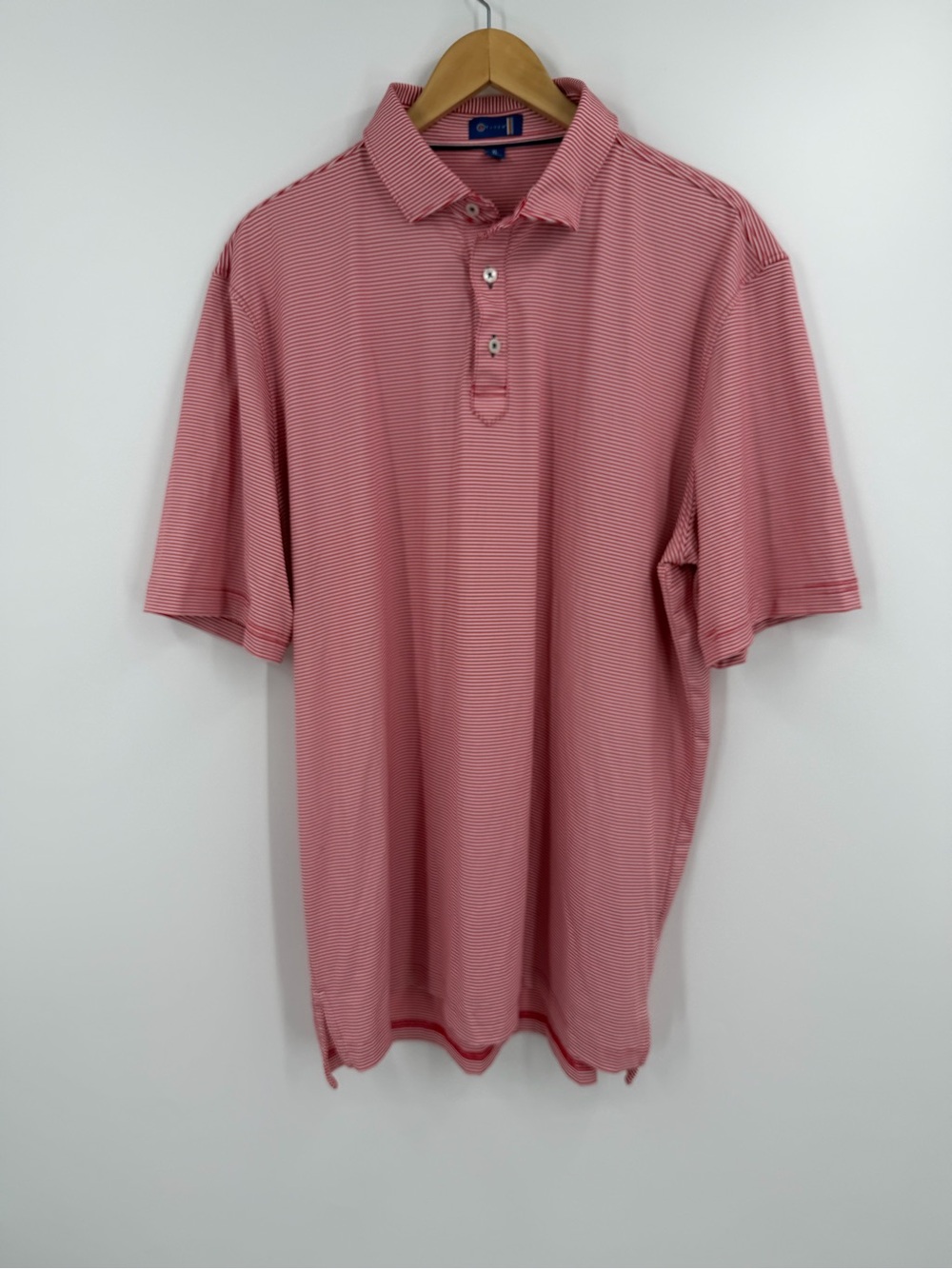 🔴 Stitch Golf Polo – Red/White Stripe, Size XL